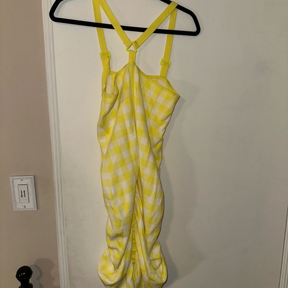 Jonathan Simkhai Gingham Ruched Yellow Dress and matching sweater Size 4 - Picture 3 of 6